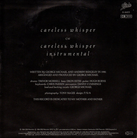 George Michael : Careless Whisper (7", Single)
