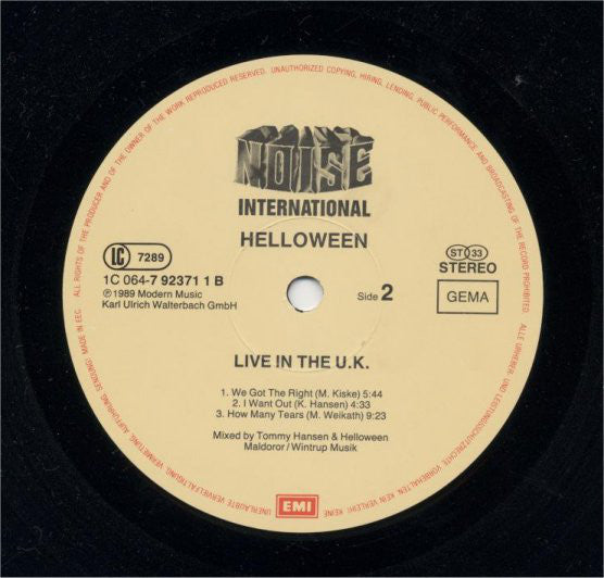Helloween : Live In The U.K. (LP, Album)