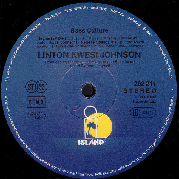Linton Kwesi Johnson : Bass Culture (LP, Album, RP)