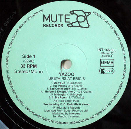 Yazoo : Upstairs At Eric's (LP, Album)