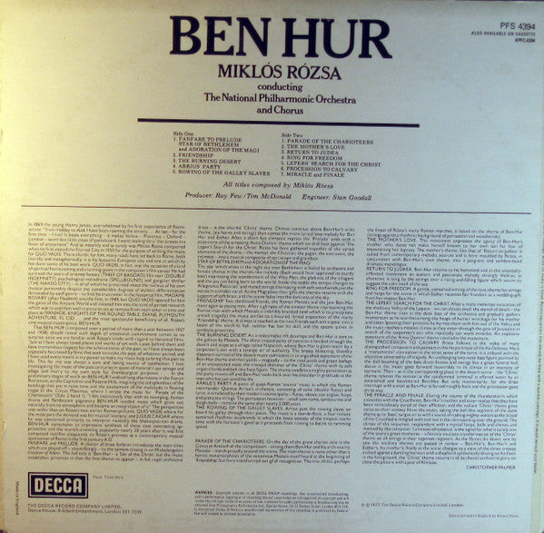 Miklós Rózsa Conducting National Philharmonic Orchestra And National Philharmonic Chorus : Ben Hur (LP, Album)