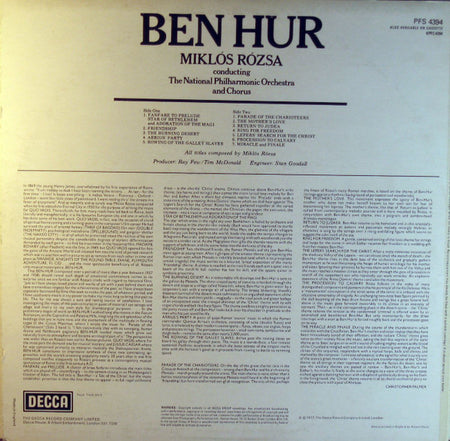 Miklós Rózsa Conducting National Philharmonic Orchestra And National Philharmonic Chorus : Ben Hur (LP, Album)