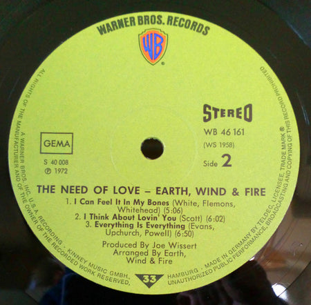 Earth, Wind & Fire : The Need Of Love (LP, Album)