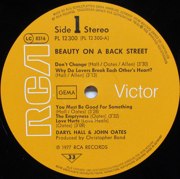 Daryl Hall & John Oates : Beauty On A Back Street (LP, Album)