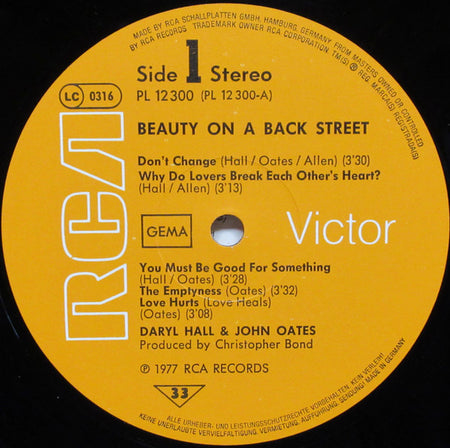 Daryl Hall & John Oates : Beauty On A Back Street (LP, Album)