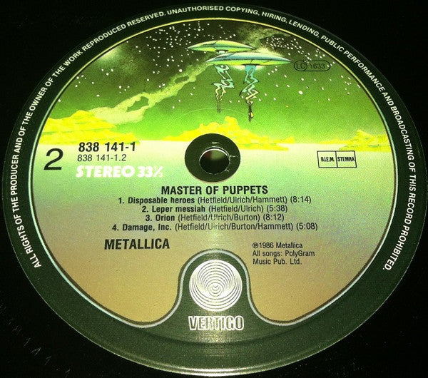 Metallica : Master Of Puppets (LP, Album, RE)