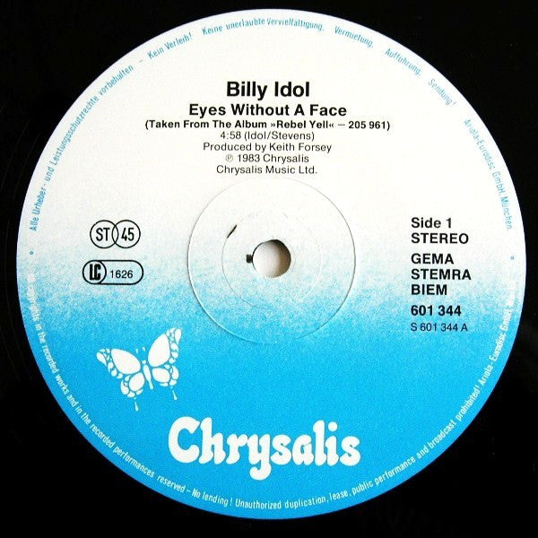 Billy Idol : Eyes Without A Face (12", Maxi)
