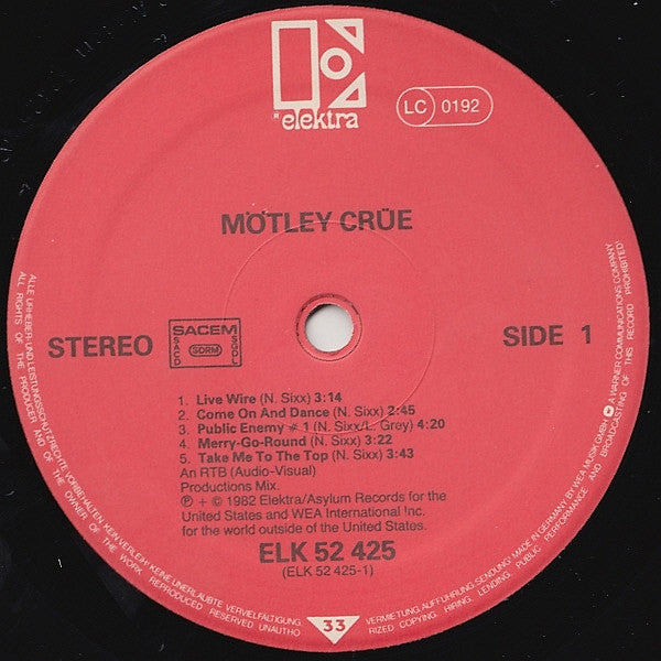 Mötley Crüe : Too Fast For Love (LP, Album)