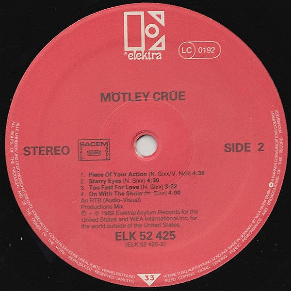 Mötley Crüe : Too Fast For Love (LP, Album)