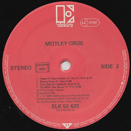 Mötley Crüe : Too Fast For Love (LP, Album)