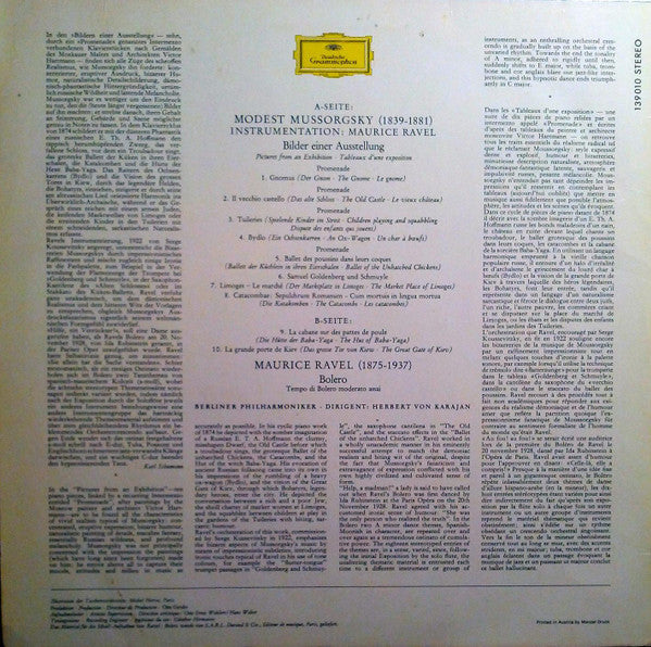 Maurice Ravel / Modest Mussorgsky - Herbert von Karajan · Berliner Philharmoniker : Bolero / Tableaux D'Une Exposition (LP, RE)