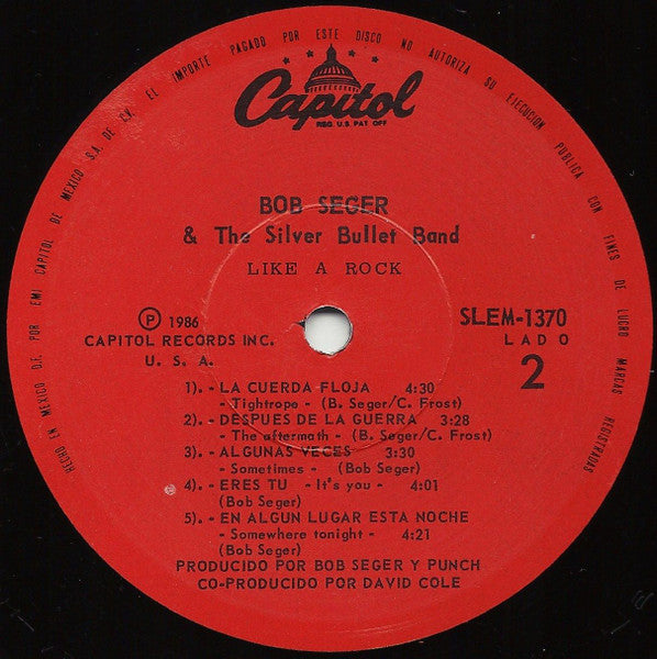 Bob Seger And The Silver Bullet Band : Like A Rock (LP, Album)