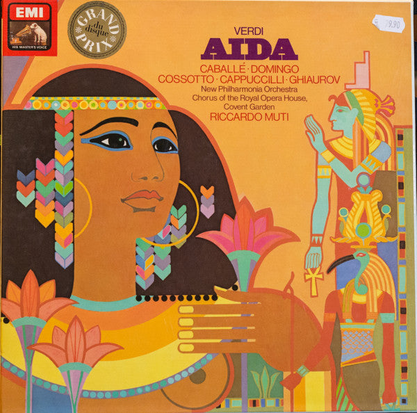 Giuseppe Verdi, Montserrat Caballé, Placido Domingo, Fiorenza Cossotto, Piero Cappuccilli, Nicolai Ghiaurov, New Philharmonia Orchestra, Chorus Of The Royal Opera House, Covent Garden, Riccardo Muti : Aida (3xLP, Album, Quad + Box)