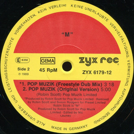 M (2) : Pop Muzik (The 1989 Re-Mix) (12", Maxi)