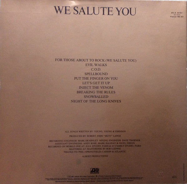 AC/DC : For Those About To Rock We Salute You (LP, Album, Gat)