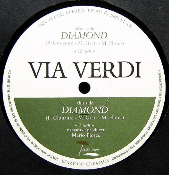 Via Verdi : Diamond (Remix) (12", Single)