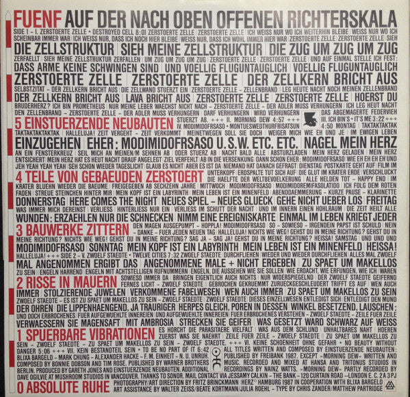 Einstürzende Neubauten : Fünf Auf Der Nach Oben Offenen Richterskala (LP, Album)