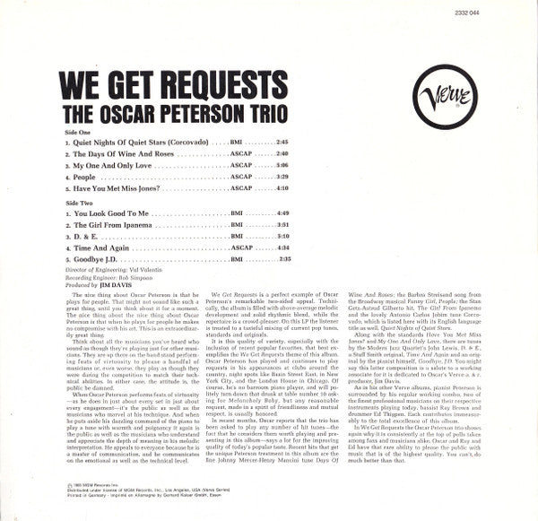 The Oscar Peterson Trio : We Get Requests (LP, Album, RE)