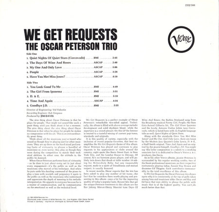 The Oscar Peterson Trio : We Get Requests (LP, Album, RE)
