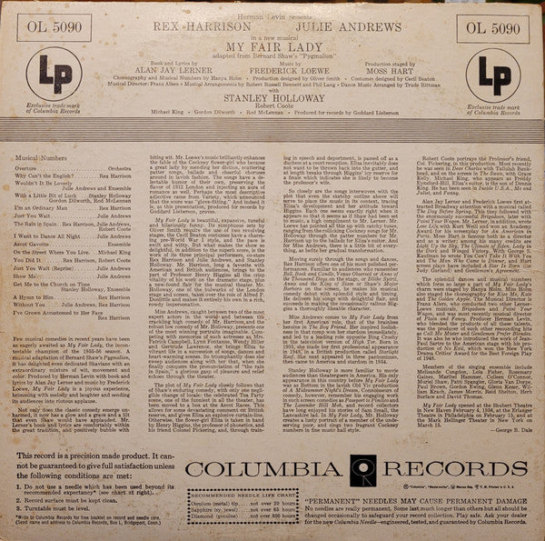 Rex Harrison, Julie Andrews : My Fair Lady (Adapted From Bernard Shaw’s”Pygmalion”) (LP, Mono, Hol)