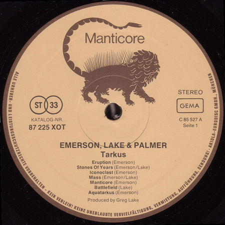 Emerson, Lake & Palmer : Tarkus (LP, Album, RE, Gat)