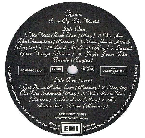 Queen : News Of The World (LP, Album, Gat)