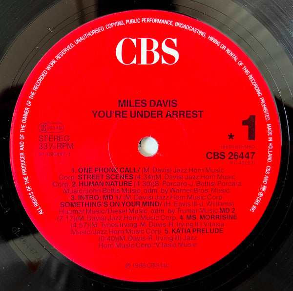 Miles Davis : You're Under Arrest (LP, Album, Red)