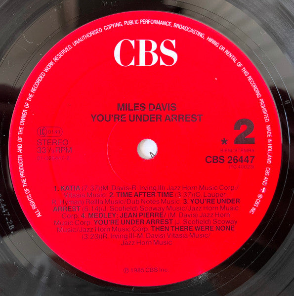 Miles Davis : You're Under Arrest (LP, Album, Red)