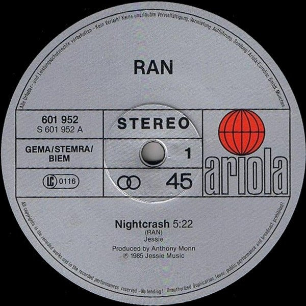 Ran (2) : Nightcrash (Dance Mix) (12", Maxi)