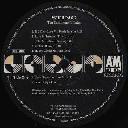 Sting : Ten Summoner's Tales (LP, Album, RE, RM, 180)