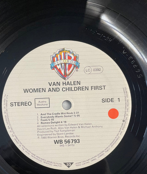 Van Halen : Women And Children First (LP, Album)