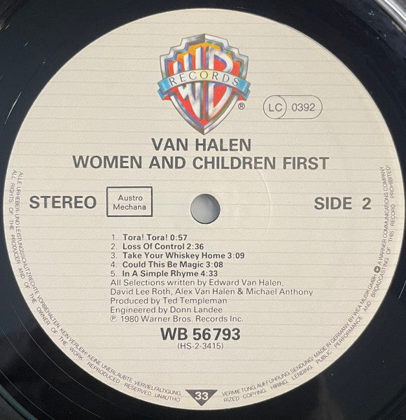 Van Halen : Women And Children First (LP, Album)