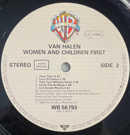 Van Halen : Women And Children First (LP, Album)